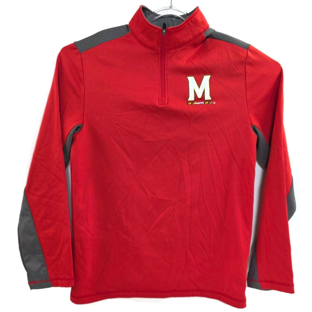 Maryland Terrapins Sweater Pullover Mens Large Red Gray NCAA Football Fanatics‎